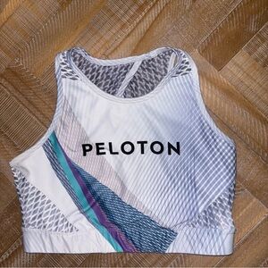 Peloton White and Purple Performance Sports Bra